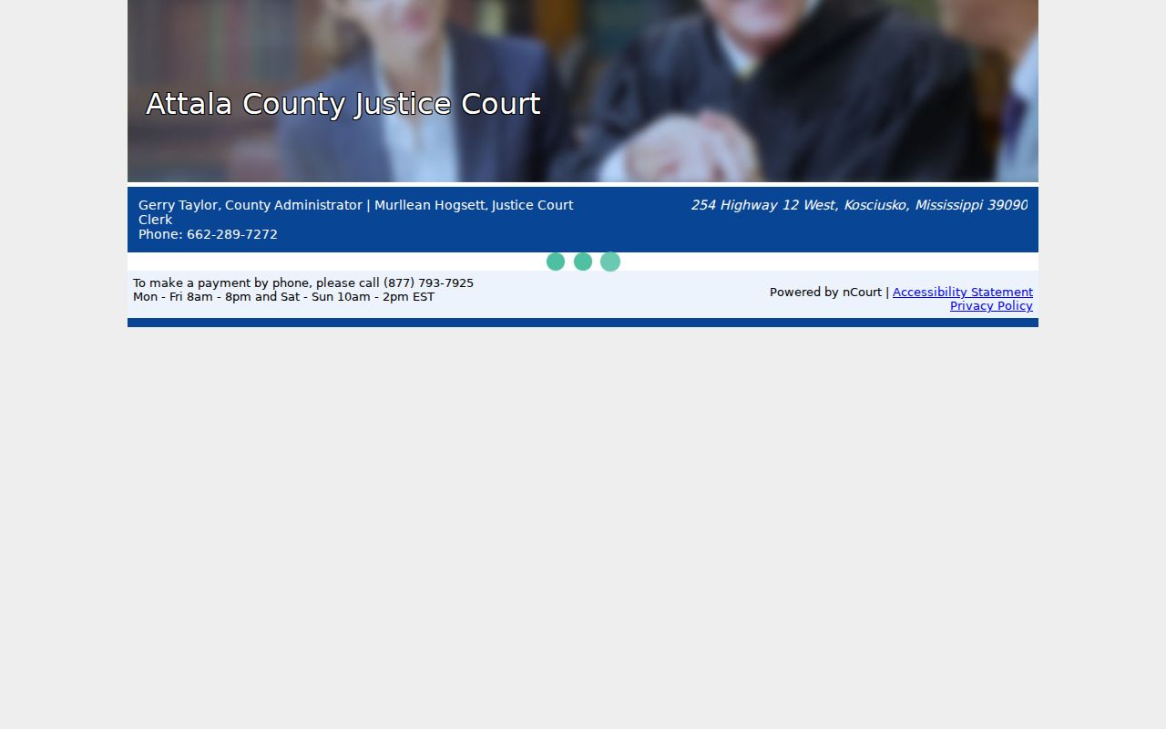 Attala County Justice Court online payment page used for traffic warrant and fine payments
